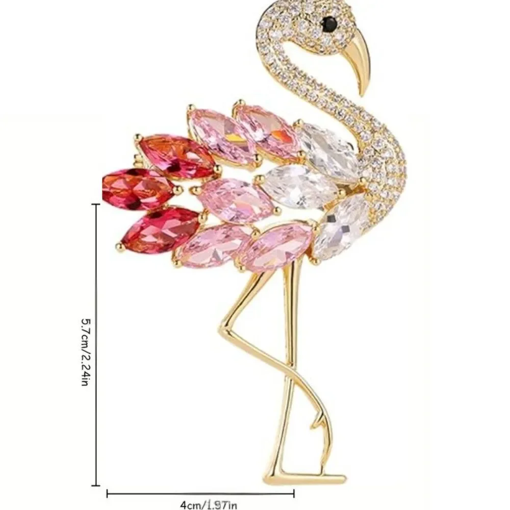 Flamingo Brooch Pin Pink & Clear Rhinestones & Crystals Delicate Animal Bird Pin